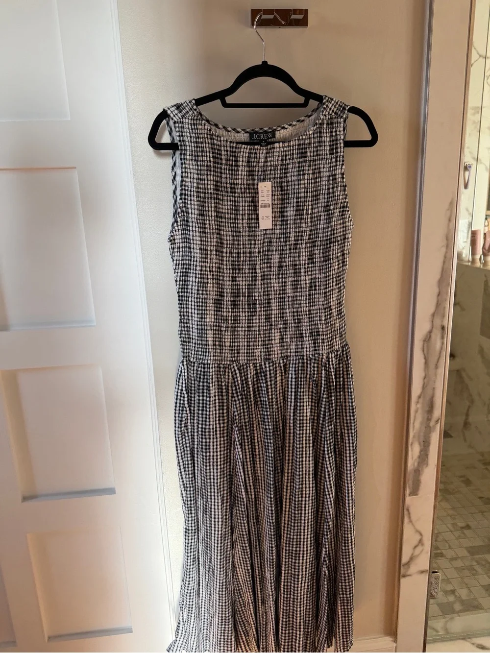 J. Crew Black & White Gingham Sleeveless Midi Dress